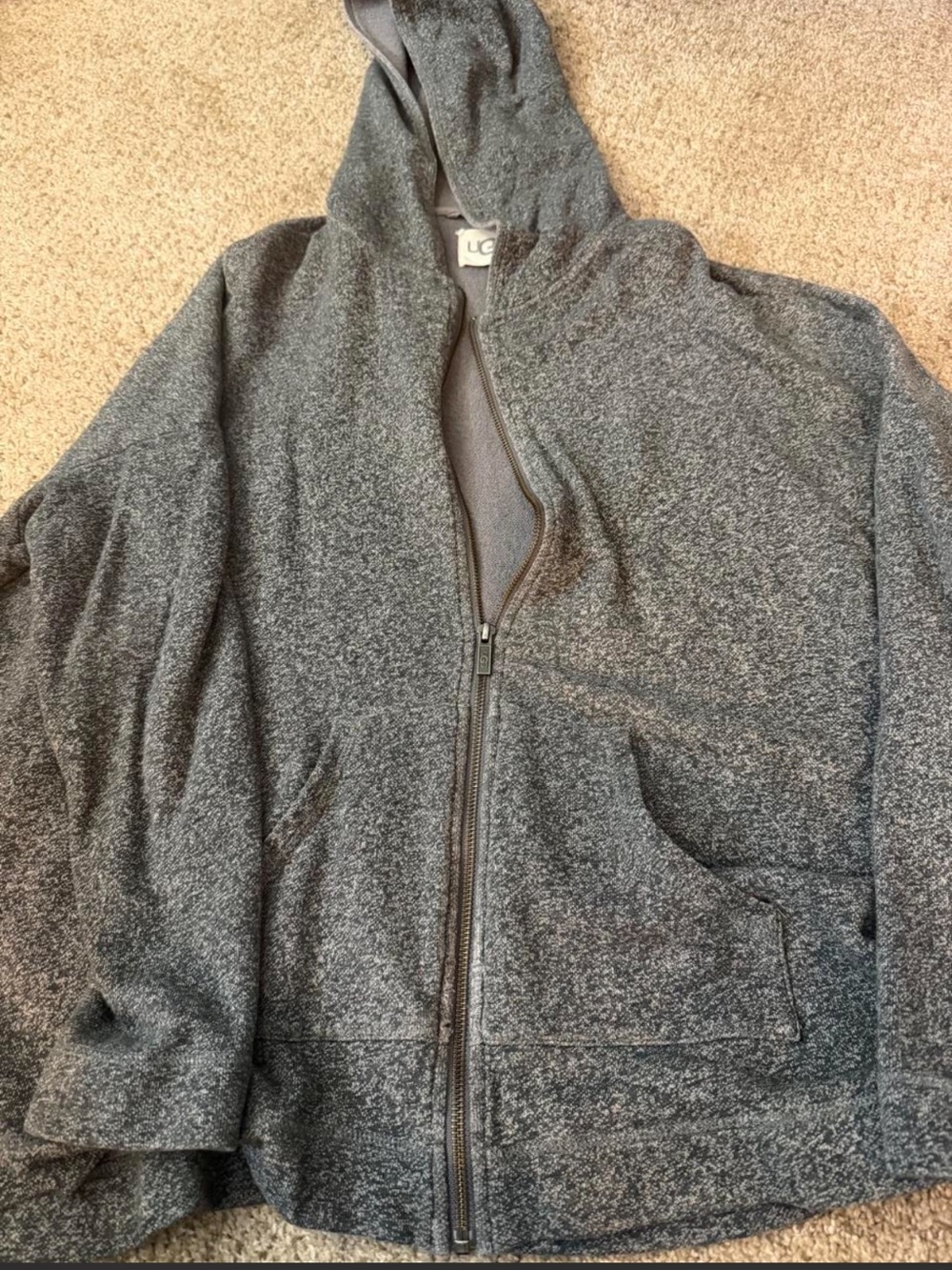 UGG Heather Gray Zip-Up Hooded Jacket-Size Large